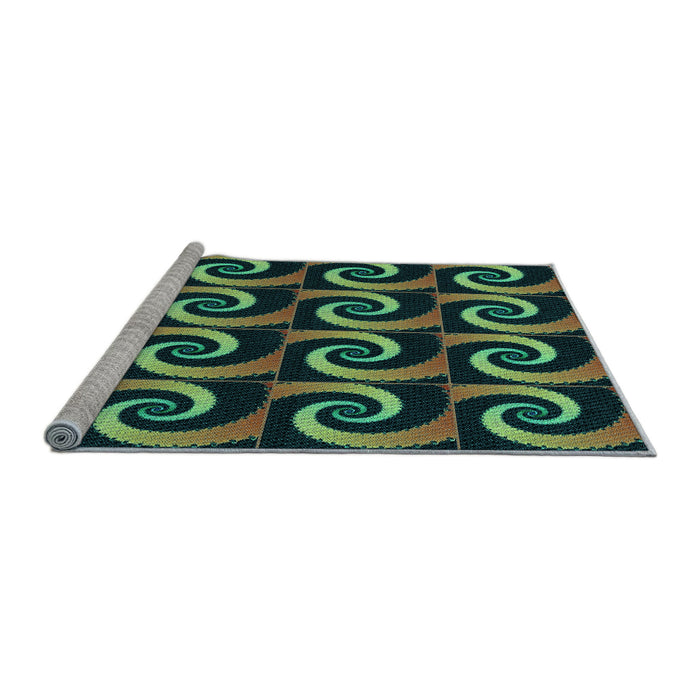 Sideview of Machine Washable Transitional Green Rug, wshpat3332lblu