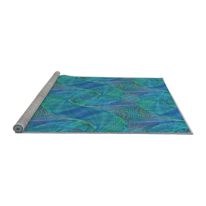 Sideview of Machine Washable Transitional Dark Turquoise Green Rug, wshpat3335lblu