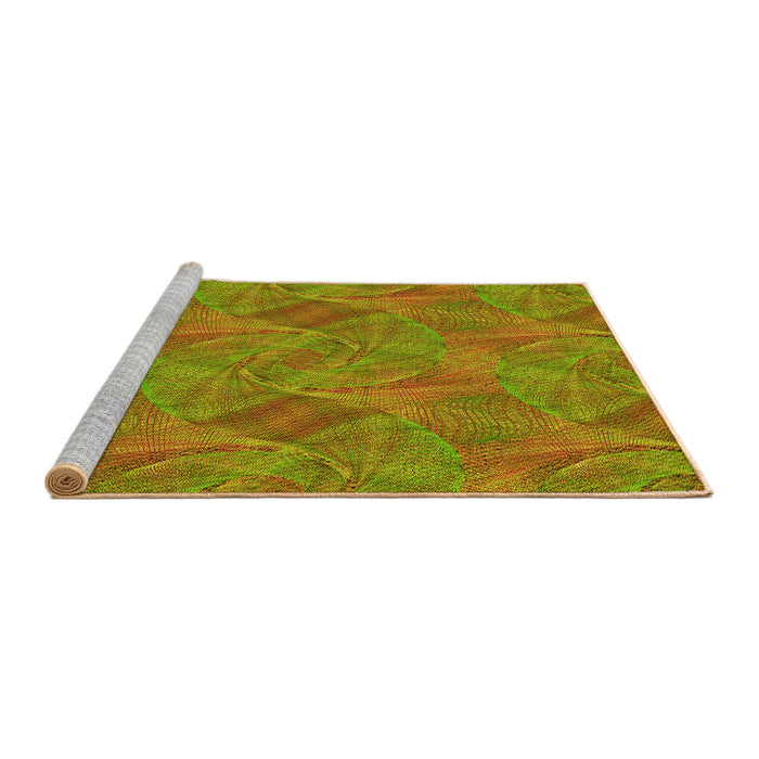Sideview of Machine Washable Transitional Green Rug, wshpat3335yw