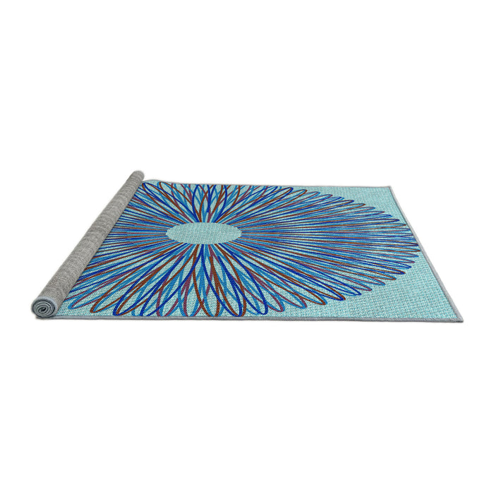 Sideview of Machine Washable Transitional Azure Blue Rug, wshpat3341lblu