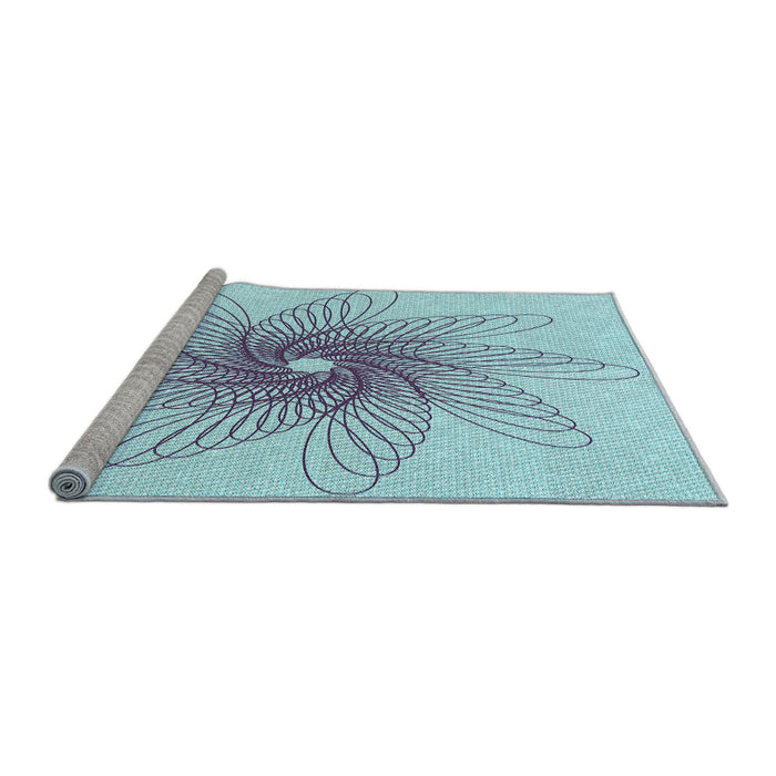 Sideview of Machine Washable Transitional Koi Blue Rug, wshpat3343lblu