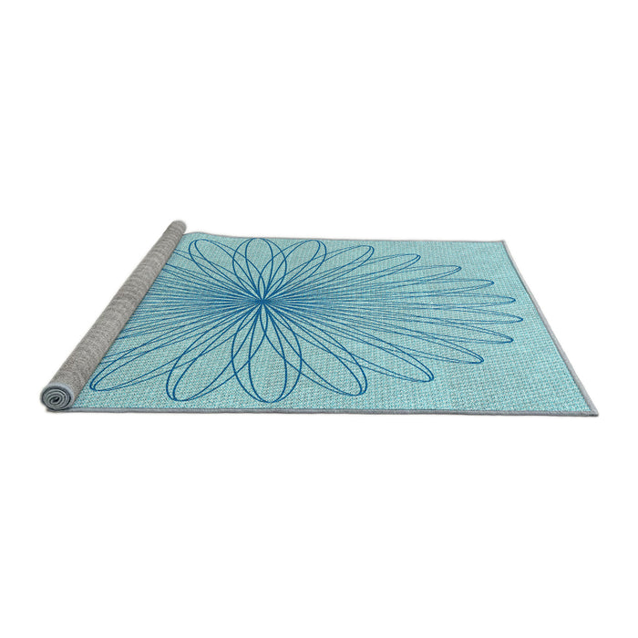 Sideview of Machine Washable Transitional Electric Blue Rug, wshpat3345lblu