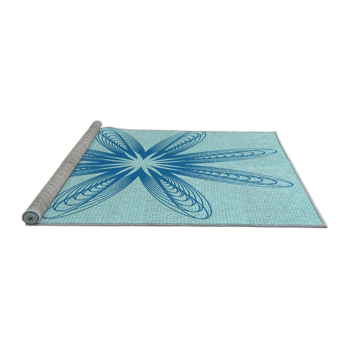 Sideview of Machine Washable Transitional Electric Blue Rug, wshpat3349lblu