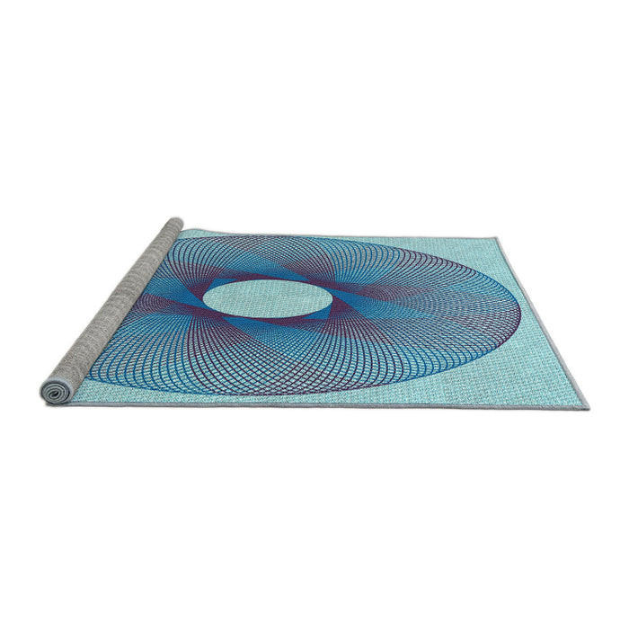 Sideview of Machine Washable Transitional Blue Rug, wshpat3351lblu