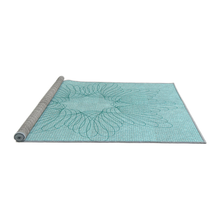 Sideview of Machine Washable Transitional Diamond Blue Rug, wshpat3356lblu