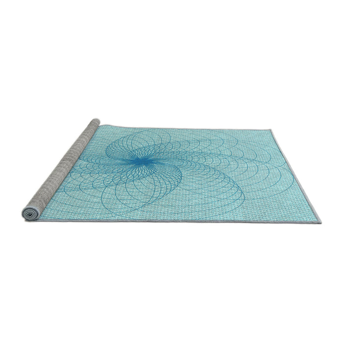 Sideview of Machine Washable Transitional Diamond Blue Rug, wshpat3358lblu