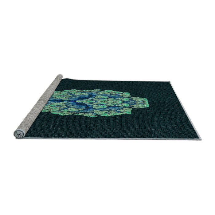Sideview of Machine Washable Transitional Black Rug, wshpat3359lblu