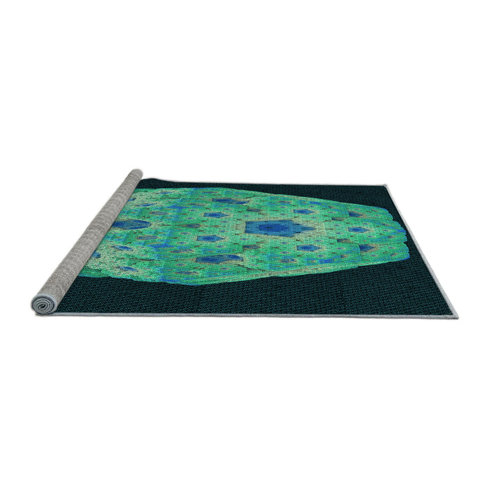 Sideview of Machine Washable Transitional Deep Teal Green Rug, wshpat3360lblu