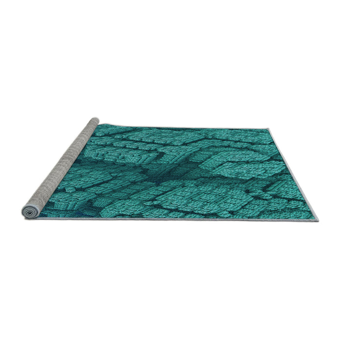Sideview of Machine Washable Transitional Dark Turquoise Green Rug, wshpat3361lblu
