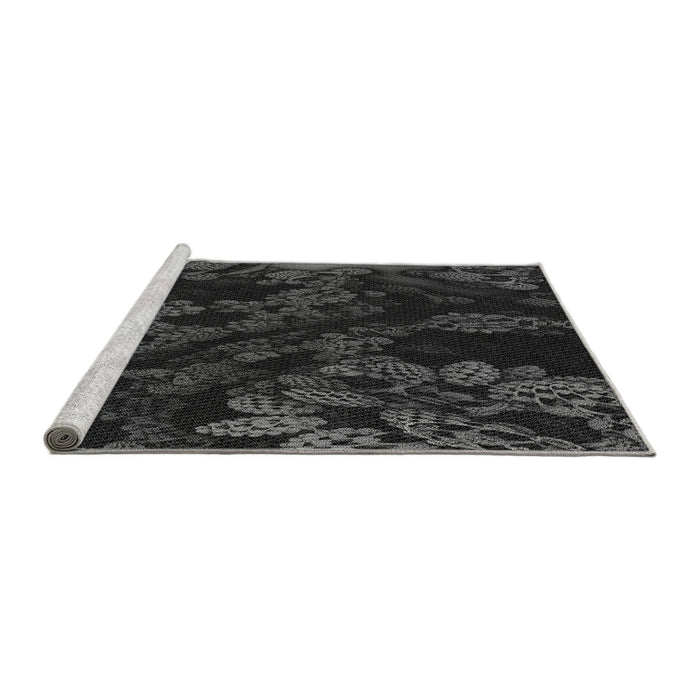 Sideview of Machine Washable Transitional Carbon Gray Rug, wshpat3362gry