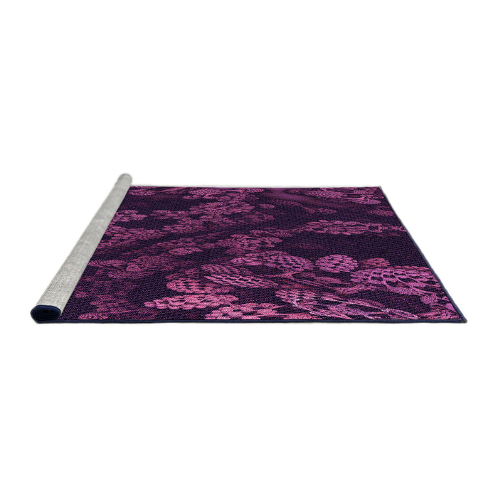 Sideview of Machine Washable Transitional Purple Lily Purple Rug, wshpat3362pur