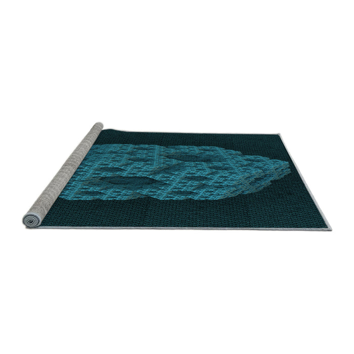 Sideview of Machine Washable Transitional Dark Cyan Green Rug, wshpat3363lblu