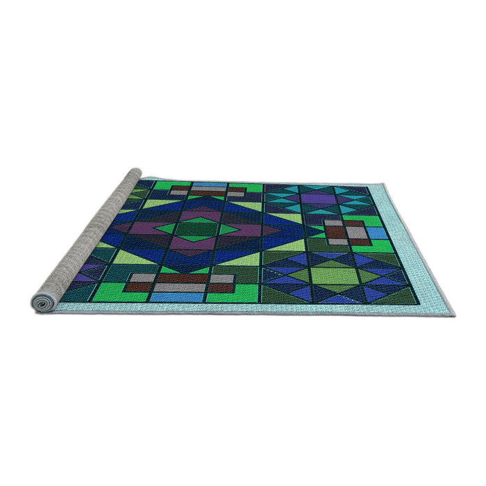 Sideview of Machine Washable Transitional Green Rug, wshpat3367lblu