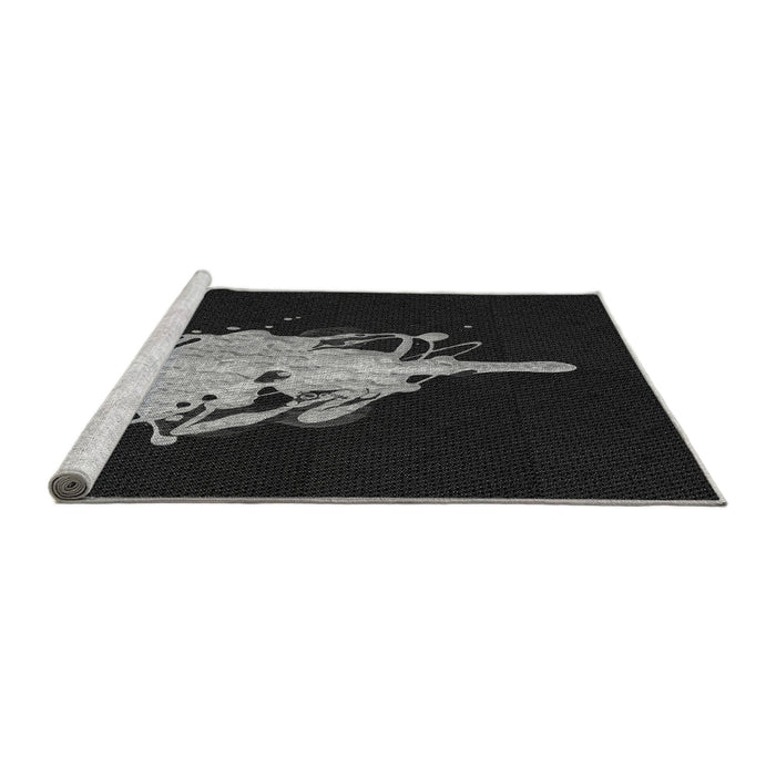 Sideview of Machine Washable Transitional Black Rug, wshpat3418gry