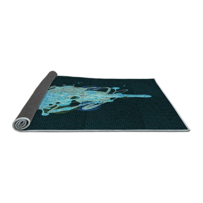Thickness of Patterned Dark Cyan Green Rug, pat3418lblu