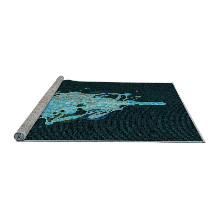 Sideview of Machine Washable Transitional Dark Cyan Green Rug, wshpat3418lblu