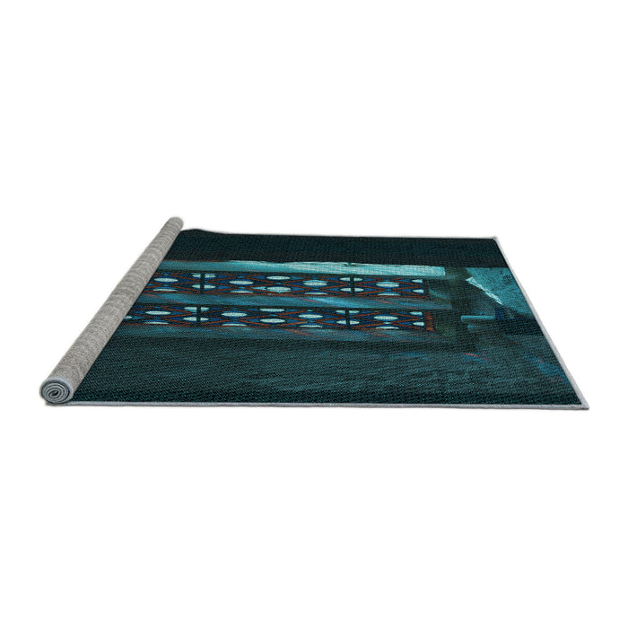 Sideview of Machine Washable Transitional Dark Cyan Green Rug, wshpat3421lblu