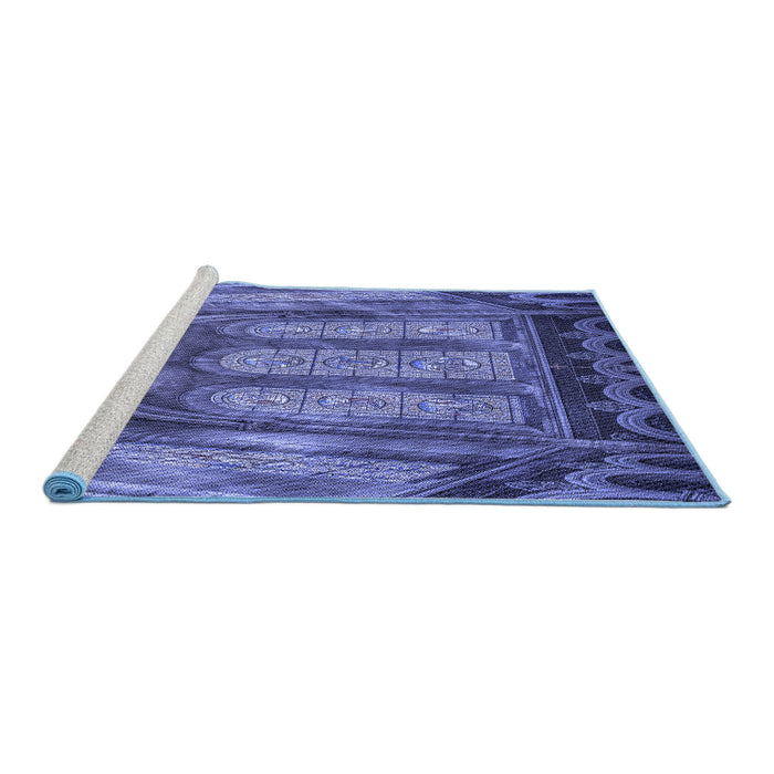 Sideview of Machine Washable Transitional Light Slate Blue Rug, wshpat3422blu