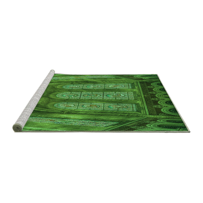 Sideview of Machine Washable Transitional Deep Emerald Green Rug, wshpat3422grn