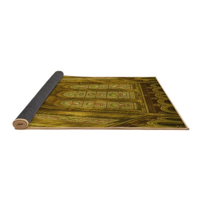 Thickness of Patterned Dark Bronze Brown Rug, pat3422yw
