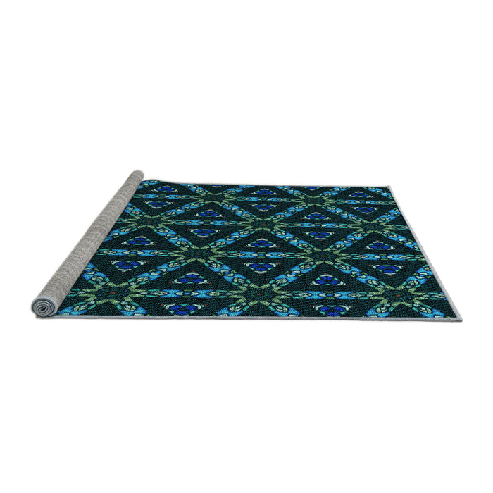 Sideview of Machine Washable Transitional Deep Teal Green Rug, wshpat3427lblu