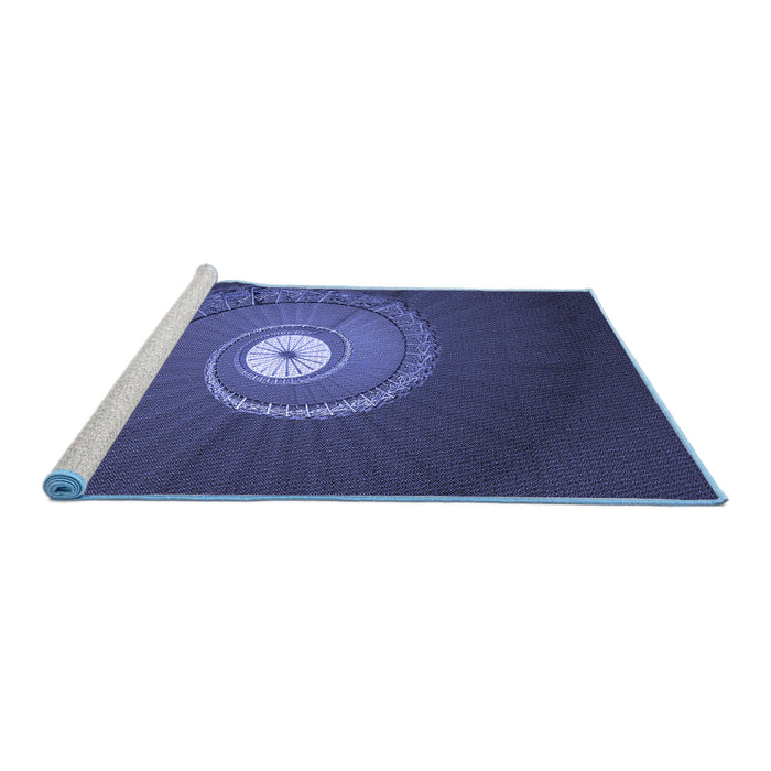 Sideview of Machine Washable Transitional Royal Blue Rug, wshpat3428blu