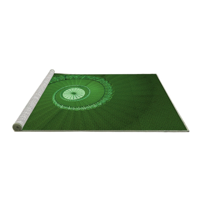 Sideview of Machine Washable Transitional Deep Emerald Green Rug, wshpat3428grn