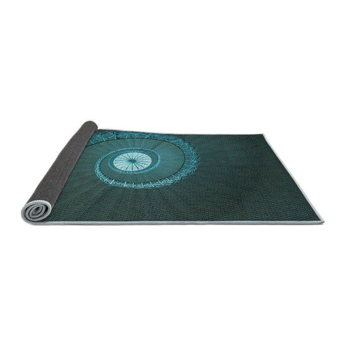 Thickness of Patterned Dark Cyan Green Rug, pat3428lblu