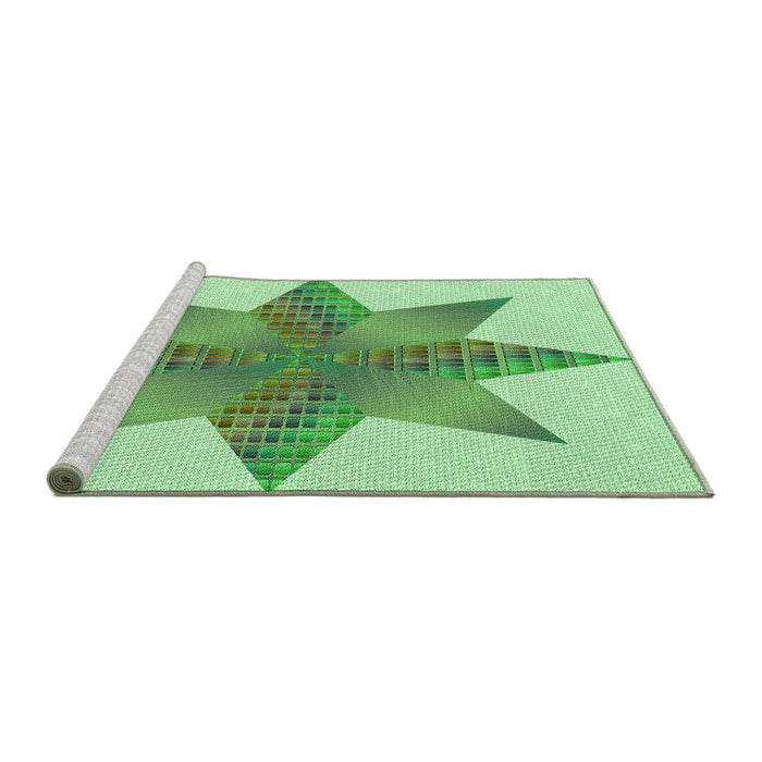 Sideview of Machine Washable Transitional Light Green Rug, wshpat3431grn