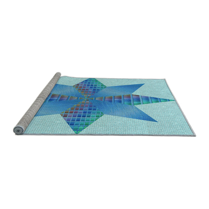 Sideview of Machine Washable Transitional Blue Rug, wshpat3431lblu
