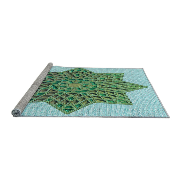 Sideview of Machine Washable Transitional Light Aquamarine Green Rug, wshpat3434lblu