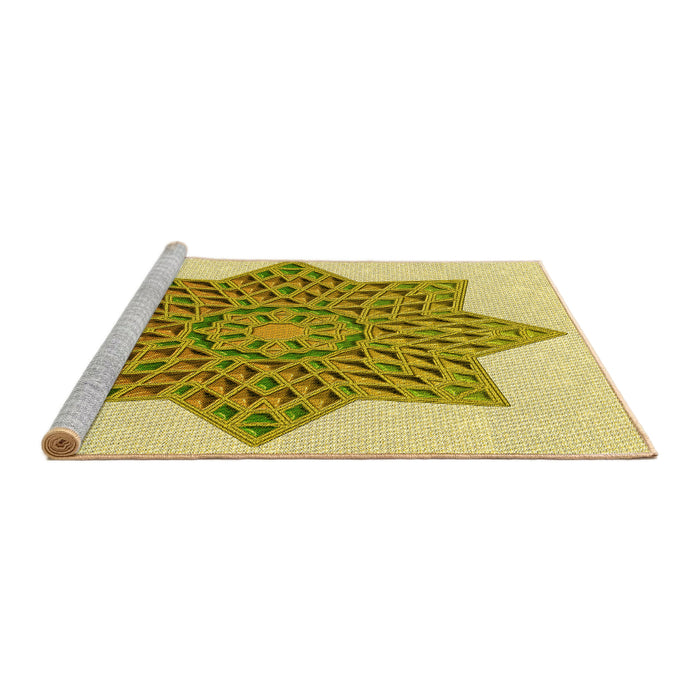 Sideview of Machine Washable Transitional Dark Golden Brown Rug, wshpat3434yw