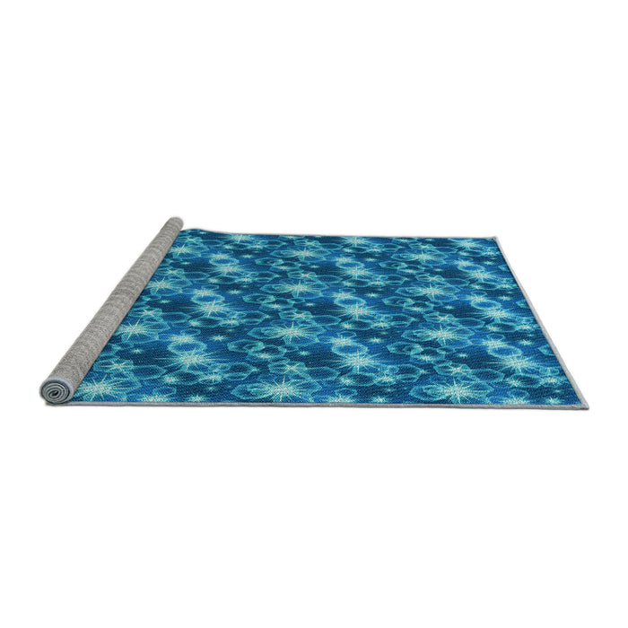 Sideview of Machine Washable Transitional Bright Turquoise Blue Rug, wshpat3435lblu