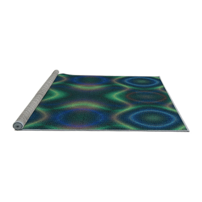 Sideview of Machine Washable Transitional Dark Cyan Green Rug, wshpat344lblu