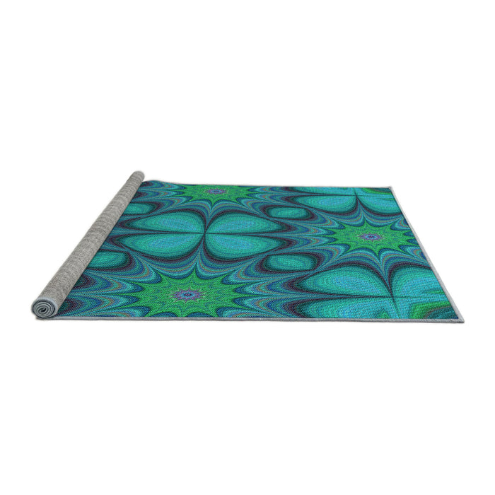 Sideview of Machine Washable Transitional Dark Cyan Green Rug, wshpat3444lblu