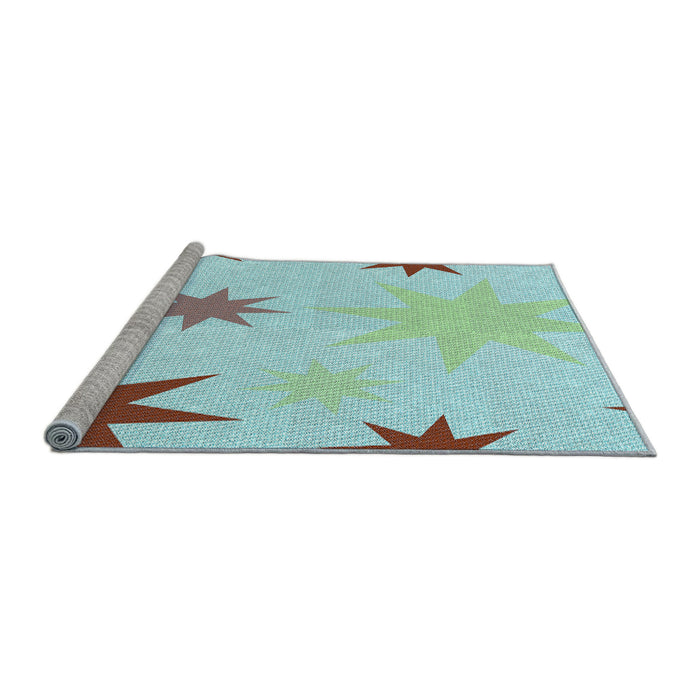 Sideview of Machine Washable Transitional Light Aquamarine Green Rug, wshpat3462lblu