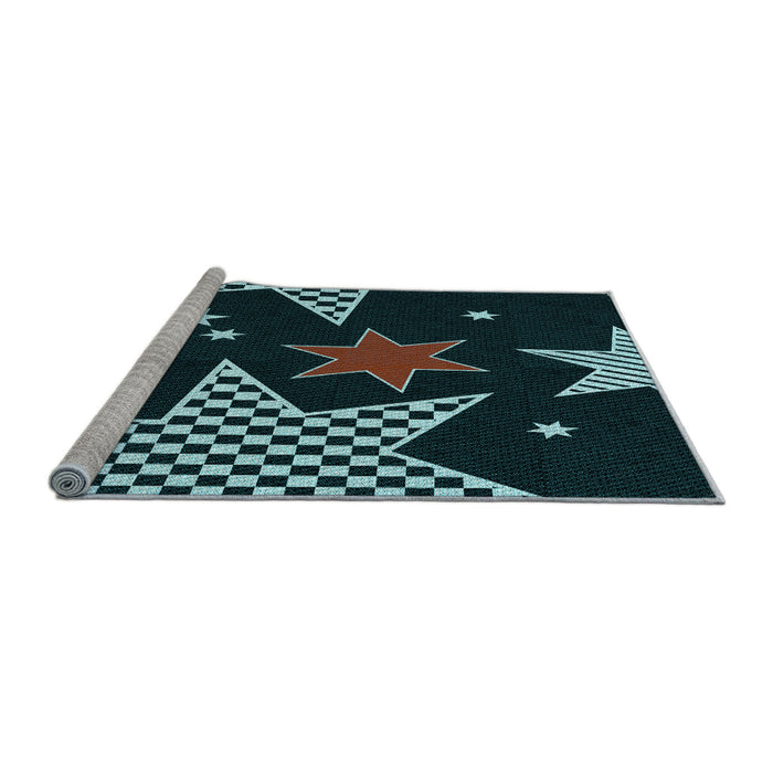 Sideview of Machine Washable Transitional Deep-Sea Green Rug, wshpat3464lblu