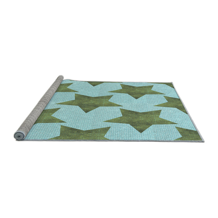 Sideview of Machine Washable Transitional Green Rug, wshpat3472lblu