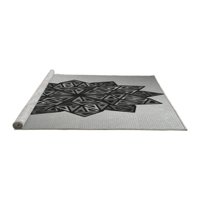 Sideview of Machine Washable Transitional Silver Gray Rug, wshpat3473gry