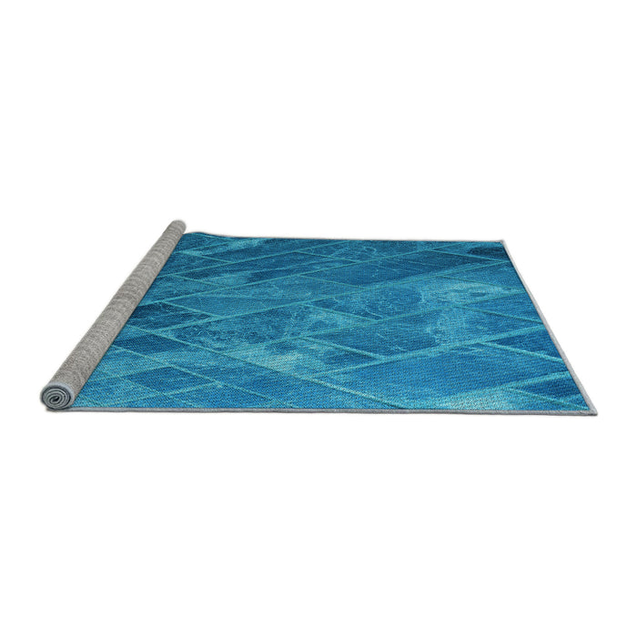 Sideview of Machine Washable Transitional Blue Rug, wshpat3476lblu