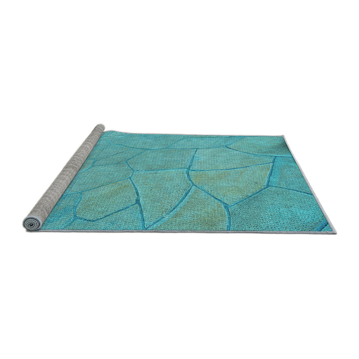 Sideview of Machine Washable Transitional Dark Turquoise Green Rug, wshpat3477lblu