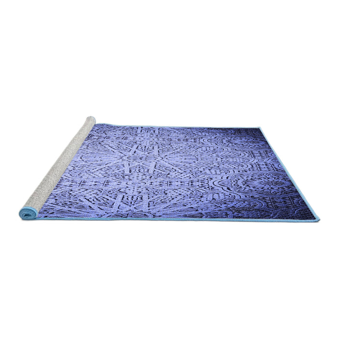 Sideview of Machine Washable Transitional Sky Blue Rug, wshpat3502blu