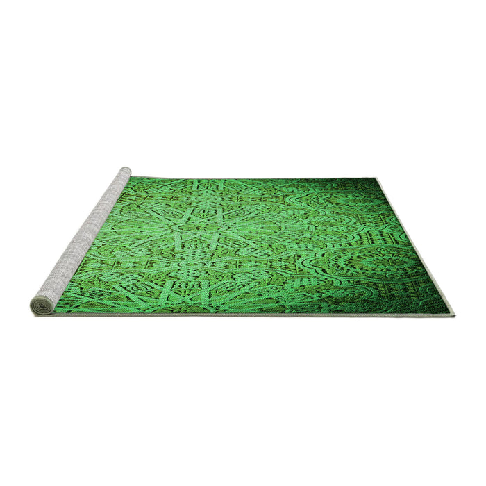 Sideview of Machine Washable Transitional Green Rug, wshpat3502grn