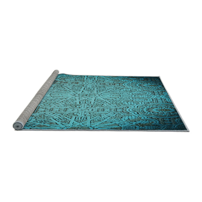 Sideview of Machine Washable Transitional Blue Rug, wshpat3502lblu