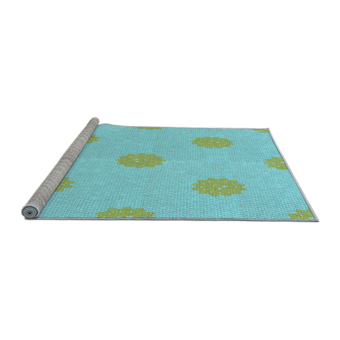 Sideview of Machine Washable Transitional Turquoise Green Rug, wshpat3506lblu