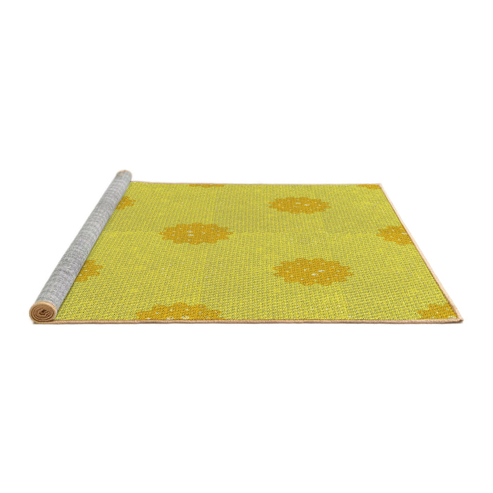 Sideview of Machine Washable Transitional Yellow Rug, wshpat3506yw