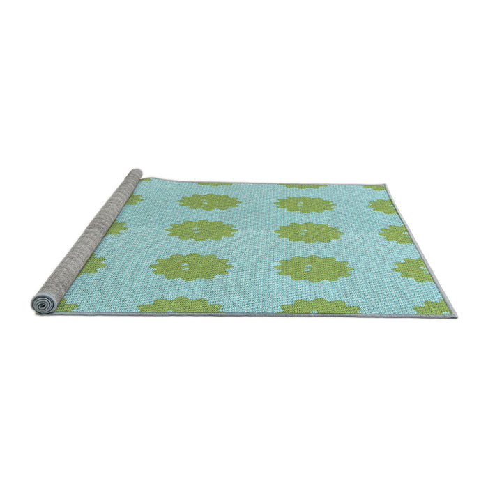 Sideview of Machine Washable Transitional Green Rug, wshpat3508lblu
