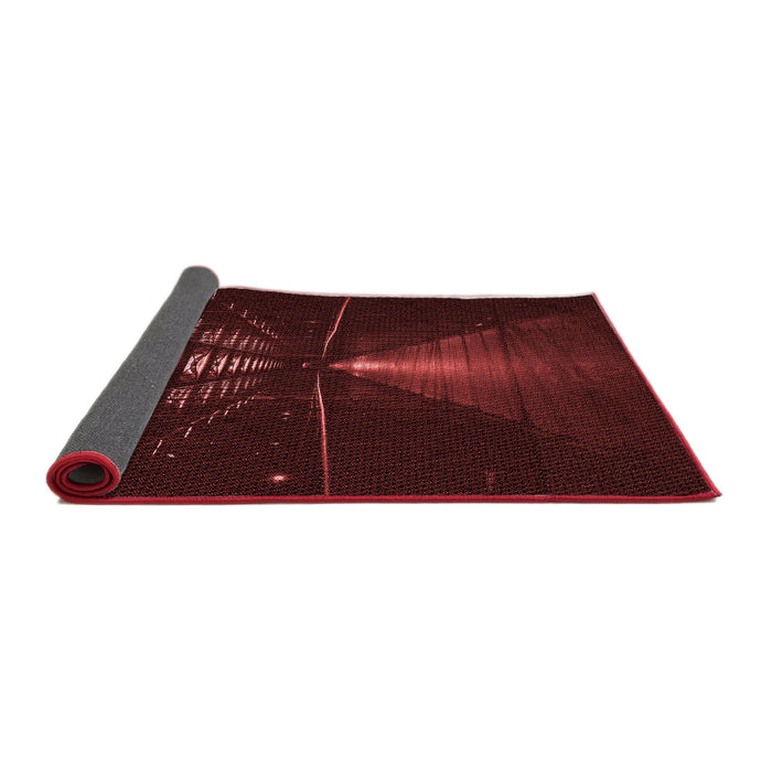 Thickness of Patterned Dark Scarlet Red Rug, pat3513rd