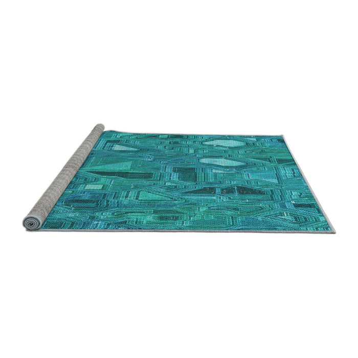 Sideview of Machine Washable Transitional Dark Cyan Green Rug, wshpat3521lblu