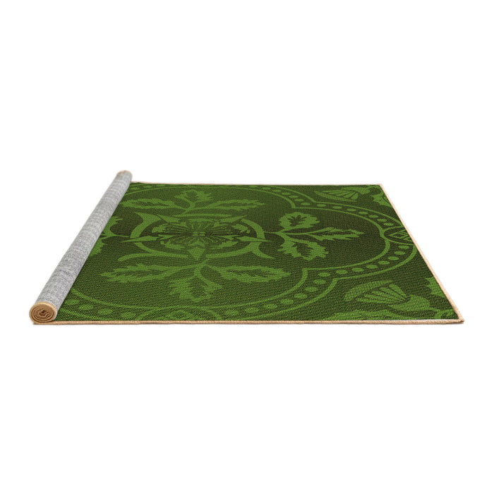 Sideview of Machine Washable Transitional Dark Forest Green Rug, wshpat3526brn